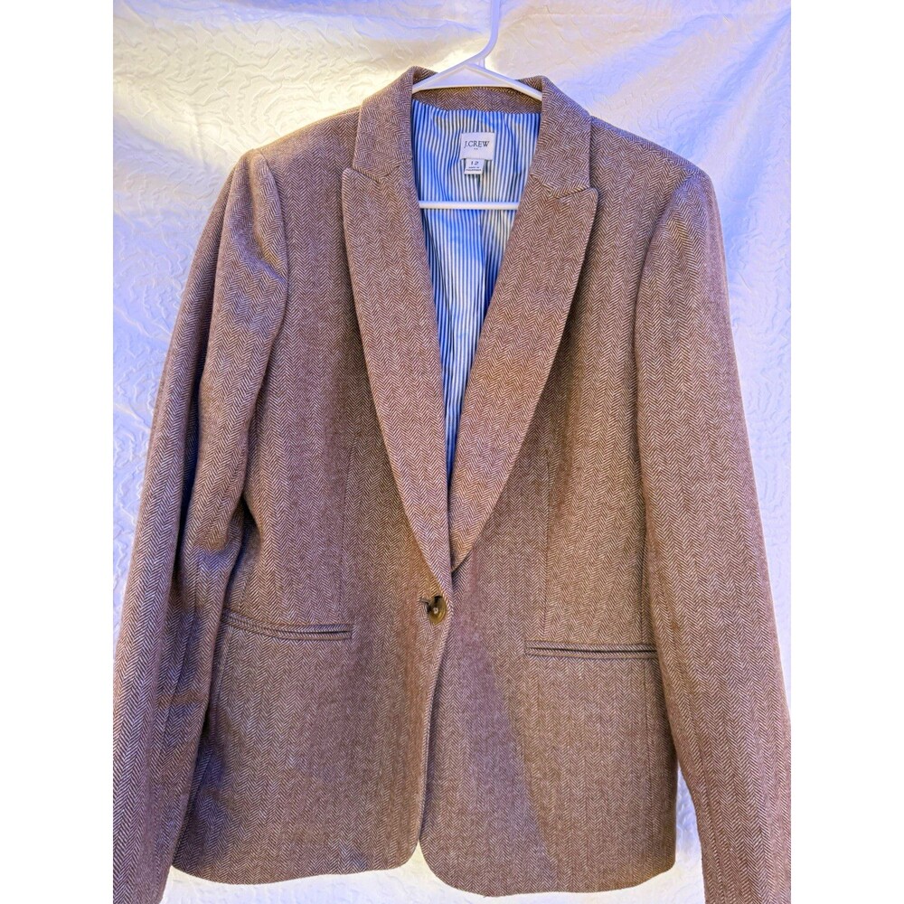 J.CREW Women's Brown Herringbone Wool Blend Lined Blazer Single-Breasted 12